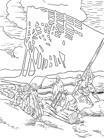 Noah Building Ark  Coloring Page